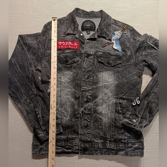 Y2K Southpole w/ patchs denim jacket, Small, Black/Charcoal denim, Great cond. - Picture 1 of 10